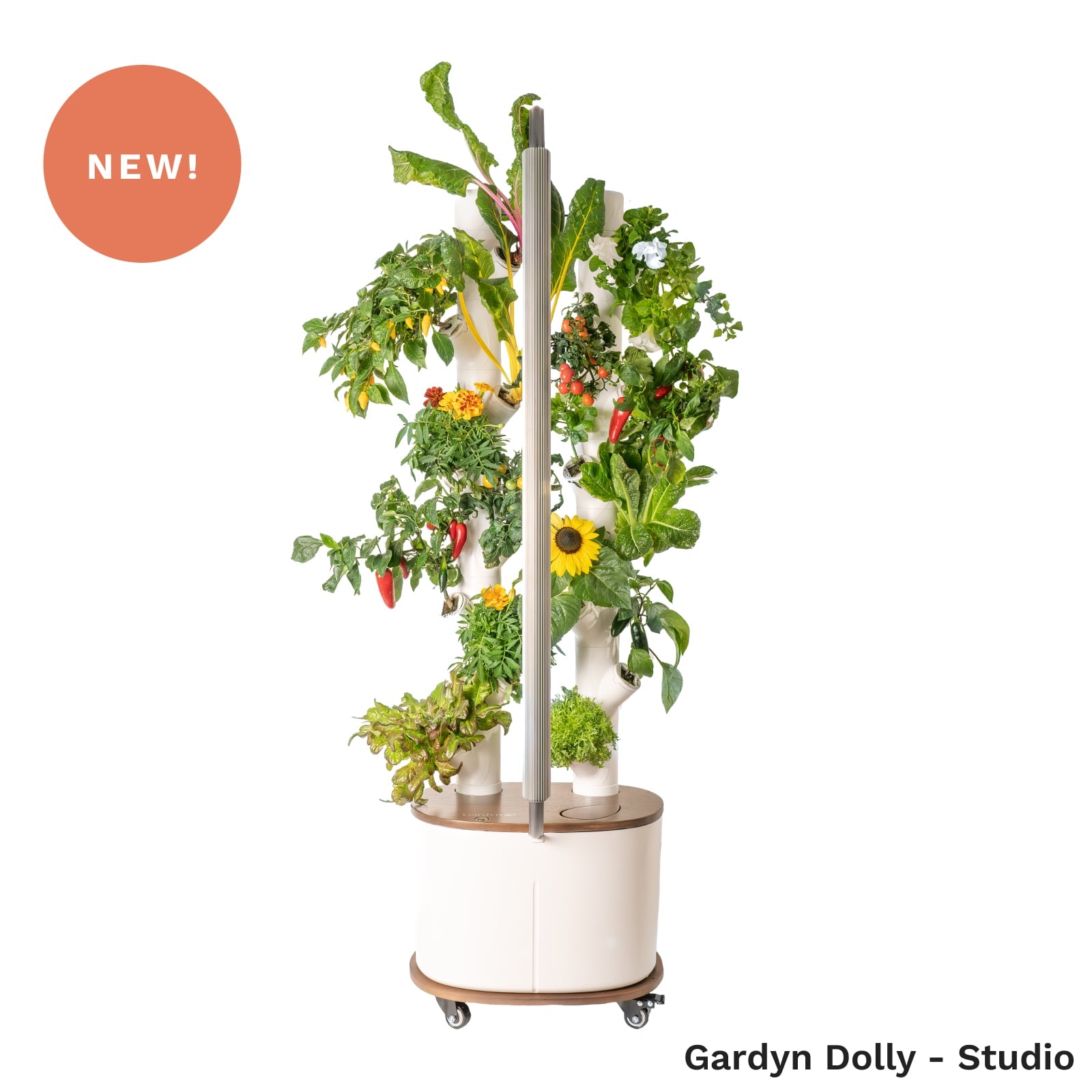 Gardyn Dolly for Studio with Gardyn Studio mounted - compact bamboo rolling cart