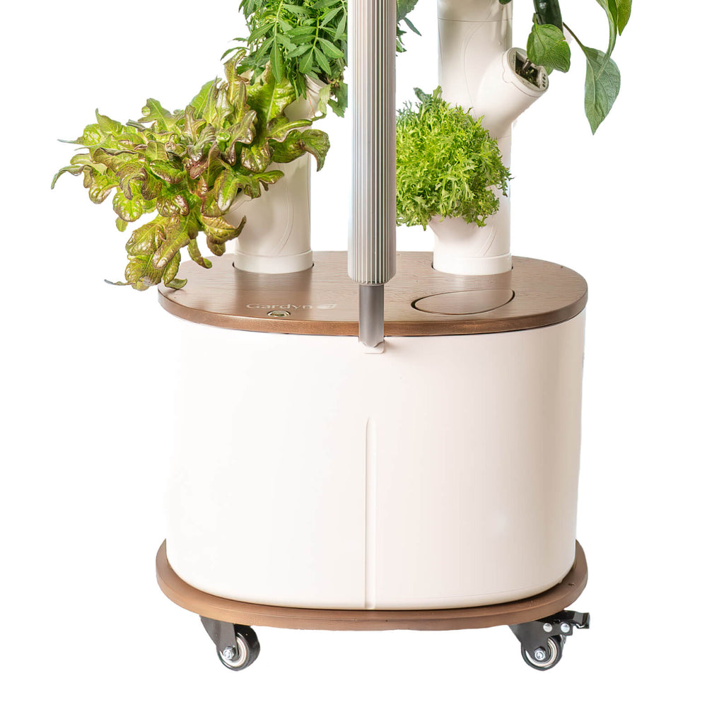 Gardyn Dolly dark bamboo rolling cart with locking rubber wheels